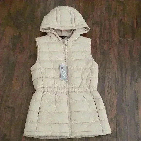 Swiss Tech Tan Hooded Fitted‎ Fall Winter Long Vest XS - Picture 2 of 11